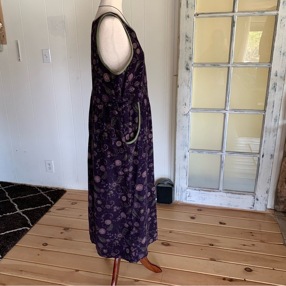 Vintage cotton fine corduroy purple & green flower dress - Picture 5 of 9